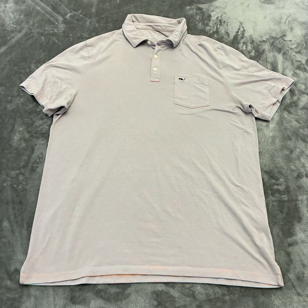 Vineyard Vines Edgartown Polo Shirt Mens Large Gray/Orange Striped Preppy Golf